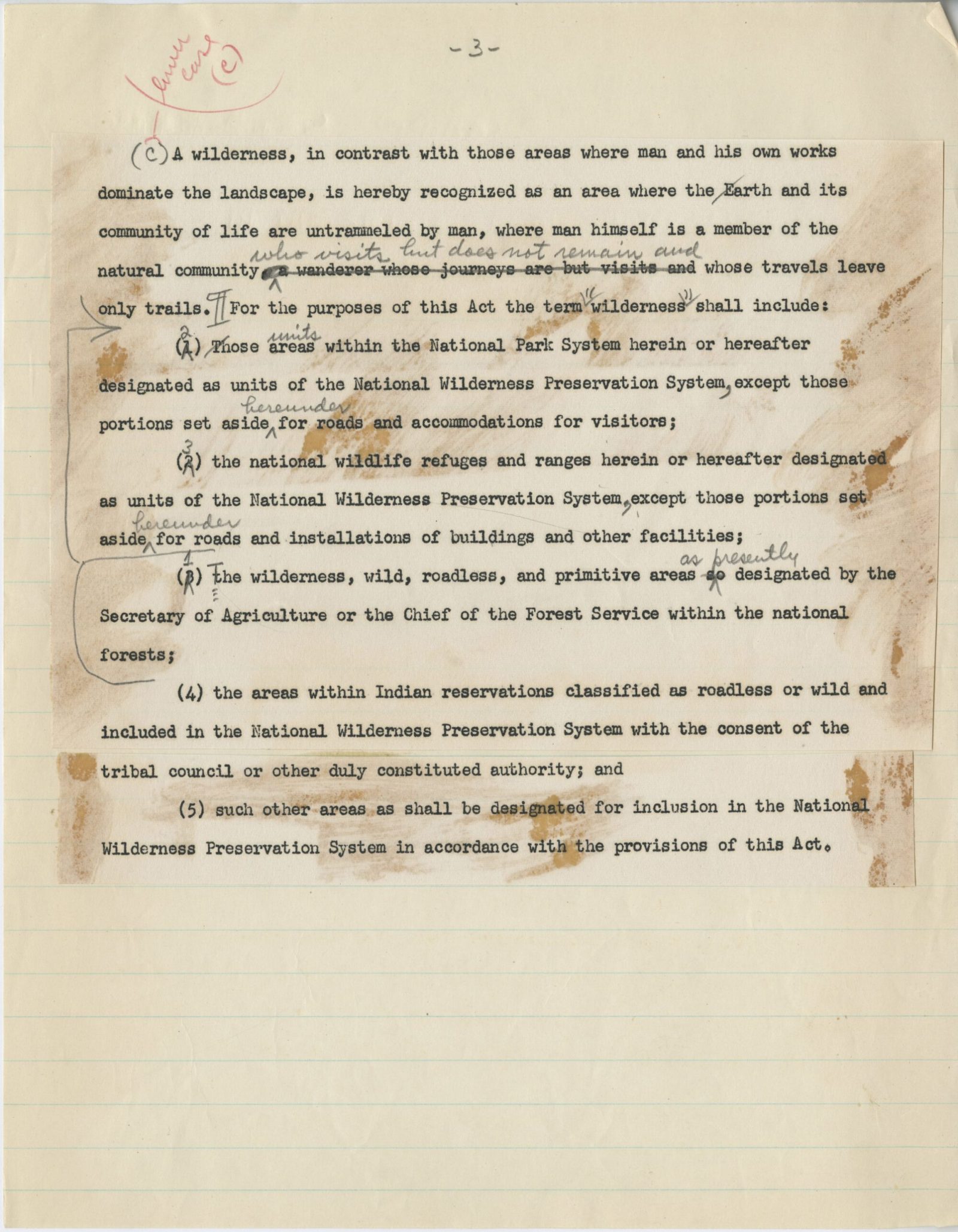 A page from the Senate’s draft of the Wilderness Act from June 1956.